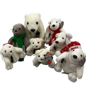 Vintage‎ Lot 8 Coca Cola Polar Bear Bean Bag Plush Seal Christmas Ornaments